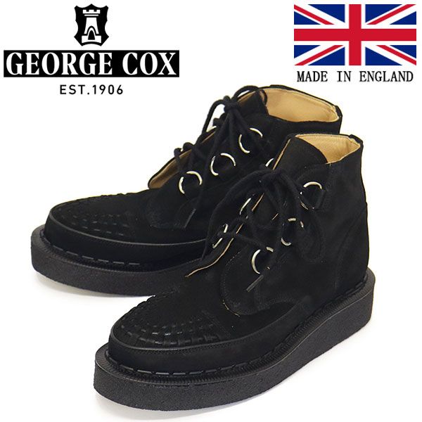 GEORGE COX (ジョージコックス) SKIPTON BOOT 13327 V ラバーソール レザーブーツ 090 BLACK SUEDE gc UK9.5-約28.5cm