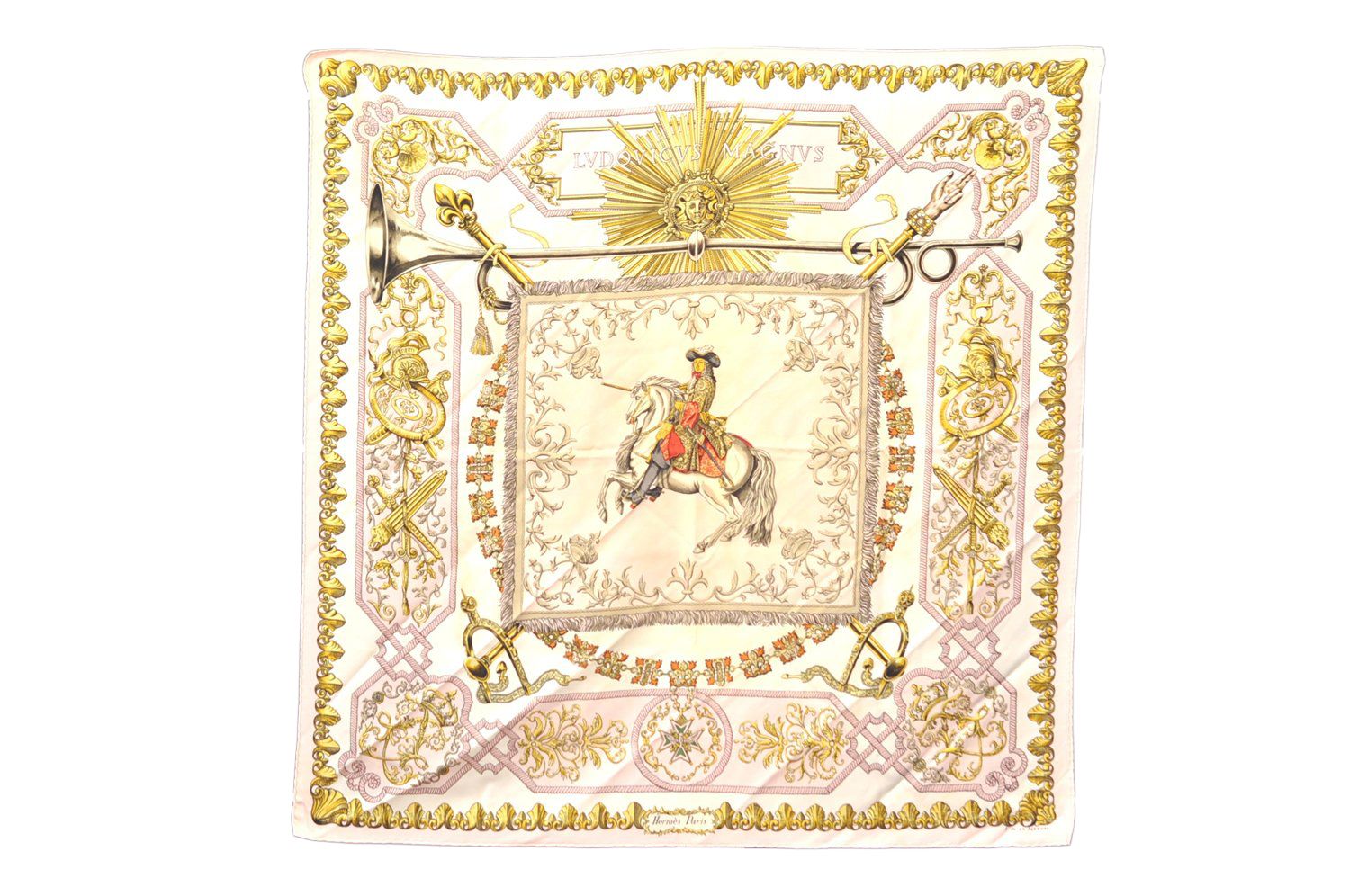Hermès エルメス LVDOVICVS MAGNVS HERMES エルメス カレ90 「LVDOVICVS MAGNVS（白い馬に跨った