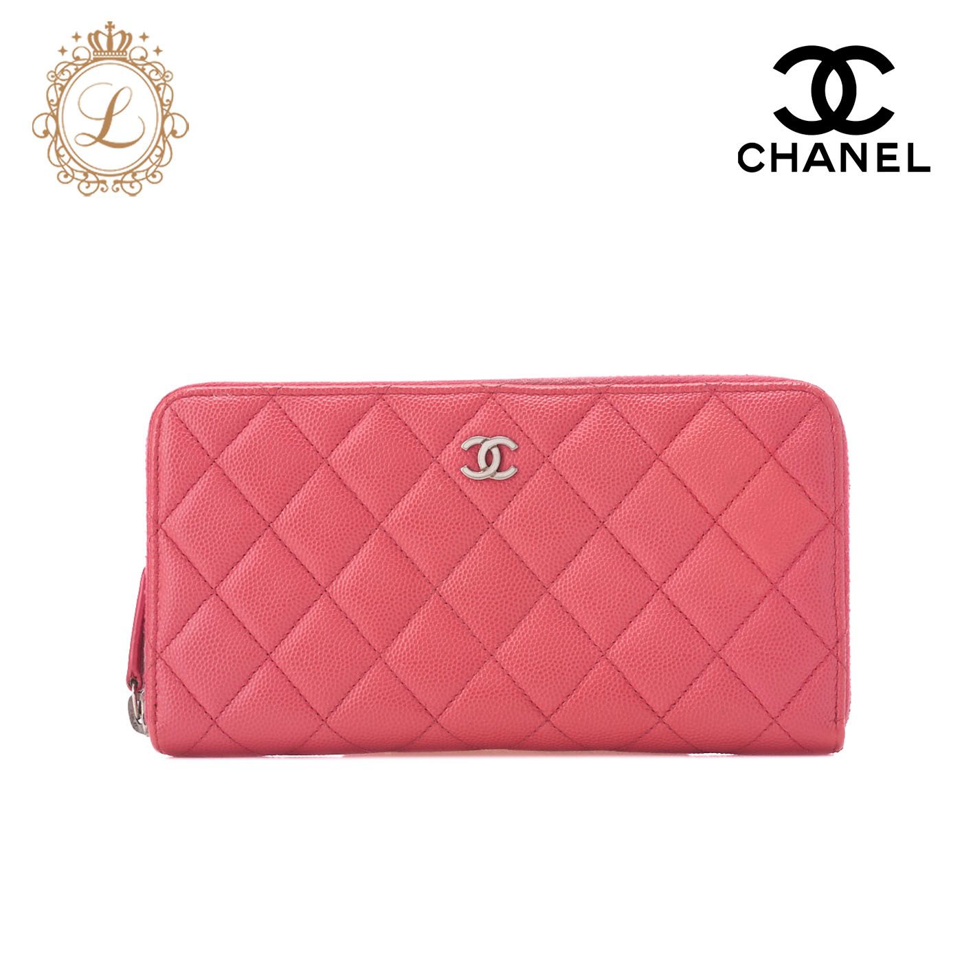 CHANEL シャネル マトラッセ ラウンド長財布 キャビアスキン ピンク 