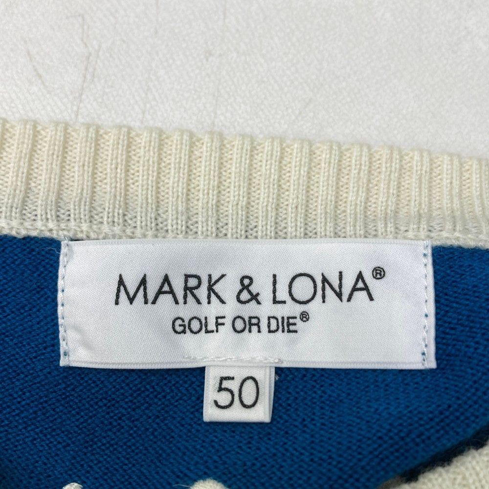 サイズ：50 MARK&amp;LONA マークアンドロナ 2023年 ニット セーター  ブルー系 [240101367057] ゴルフウェア メンズ ストスト サイズ：50 MARK&LONA マークアンドロナ 2023年 ニット セーター
