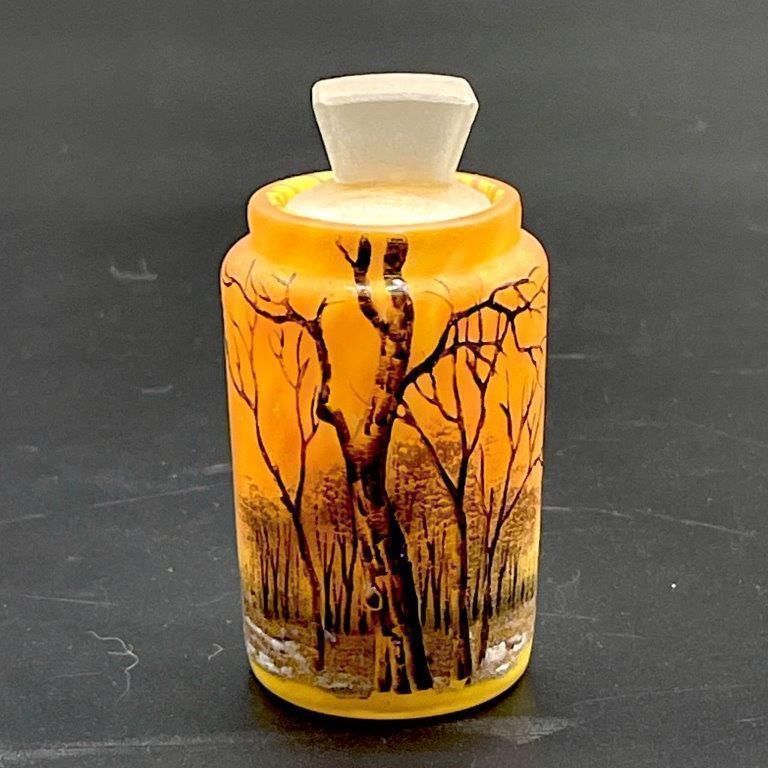 上完品! ドームナンシー 冬景色文香香水瓶 エナメル彩 風景 Daum Nancy 花瓶 花器 蓋物 アシッド フランス アールヌーボー ガレ期