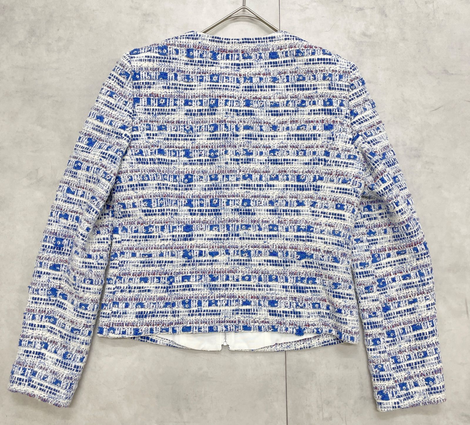 ANAYI アナイ ノーカラージャケット ミックスツイード パール コットン ブルー 日本製 レディース 38