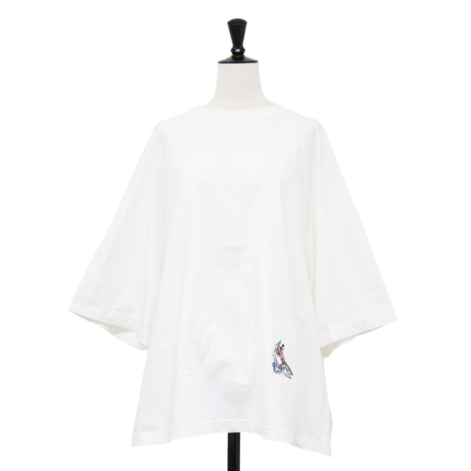 BOTTEGA VENETA ボッテガヴェネタ Tシャツ ホワイト 白 サイズ S | 24春夏 ソフト コットン ジャージー Tシャツ | カットソー | 半袖 クルーネック ラグラン ワイド 刺繍 | トップス イタリア製 レディース