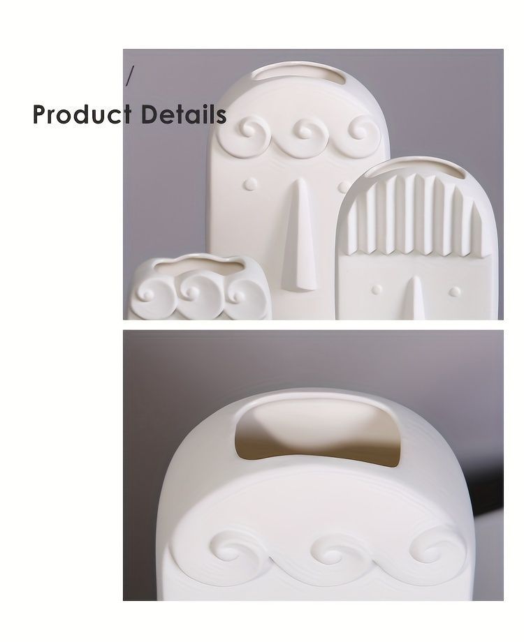 花瓶 花びん セラミック おしゃれ ユニークな顔型 2個セット モダン シンプル ホワイト インテリア雑貨 花器 生け花 装飾 玄関 リビング ダイニング ギフト プレゼント 贈り物 棚装飾 NEXPOTALLINN_EU