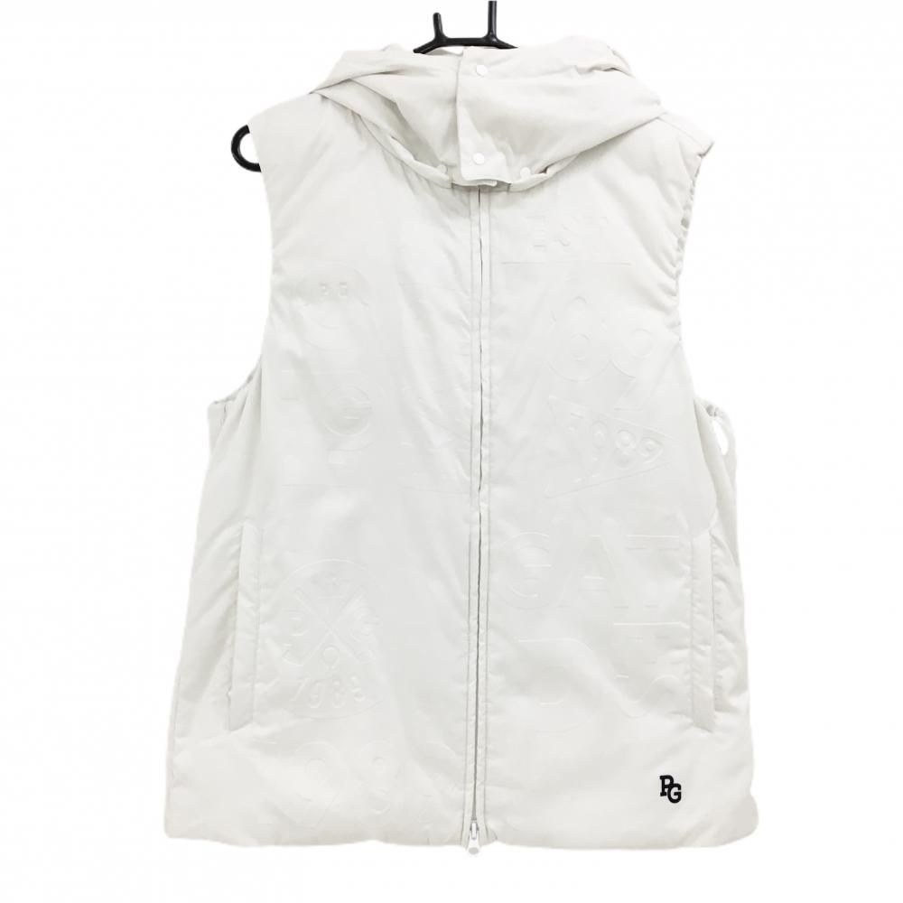 パーリーゲイツ ダウンベスト 白 ロゴ凹凸柄 ニコちゃん スマイル フード着脱可 メンズ 5 L ゴルフウェア PEARLY GATES