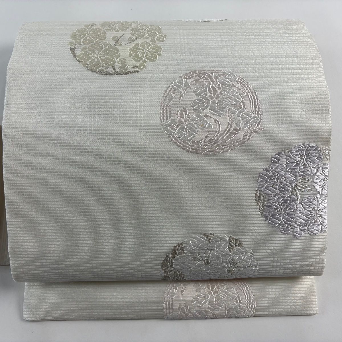 名古屋帯 秀品 夏帯 絽 花丸文 草花 金銀糸 唐織 白 正絹