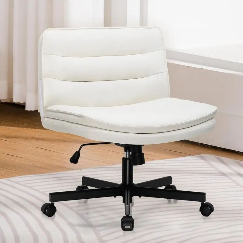 COMHOMA デスクチェア あぐら ソファチェア オフィスチェア Beige 疲れない椅子 90°~130°ロッキング角度 肘掛けなし 座面広い ホイール付き回転 10cm高さ調節 PUレザー 軽快な小型のソファ 一人掛け 小さなスペース PUレザー