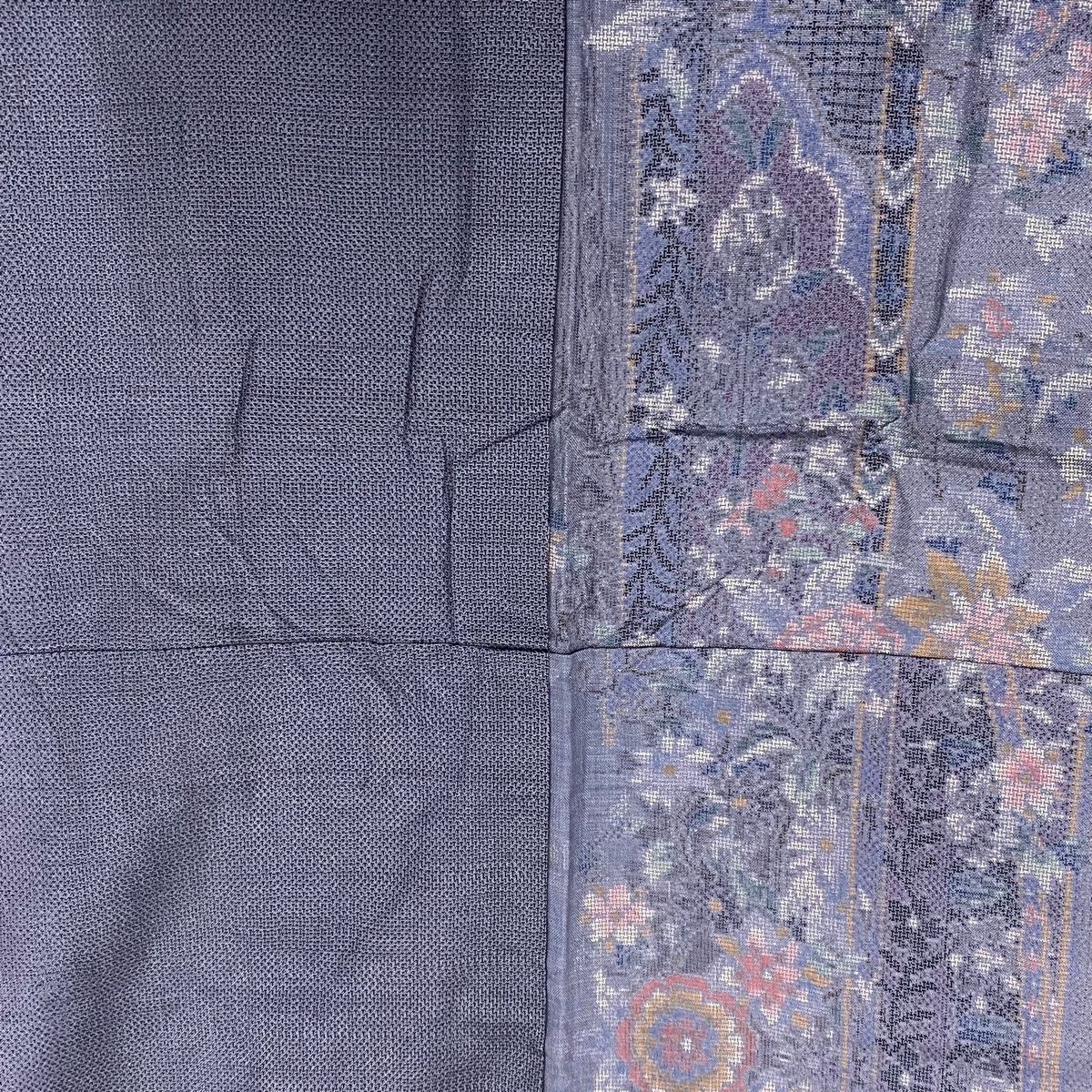 大島紬 身丈166.5cm 裄丈66cm M 袷 都喜ヱ門 草木染 証紙 草花 青紫  
