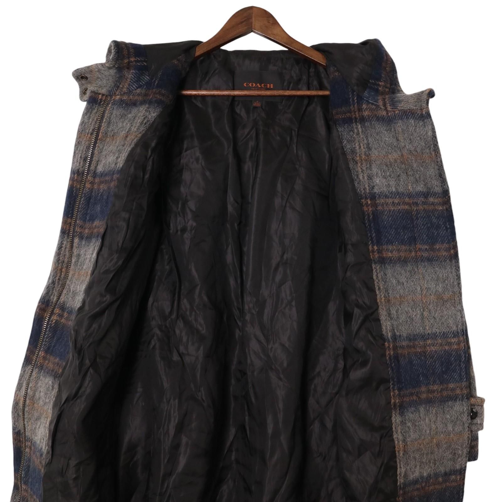 COACH コーチ ウール ダッフルコート チェック グレー (レディース M  