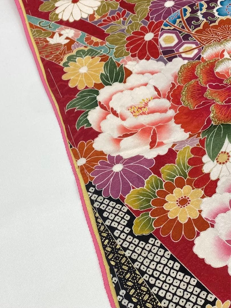 振袖 桂由美 仮絵羽 刺繍 金彩 紋意匠 牡丹 正絹 未仕立て品 八掛付き