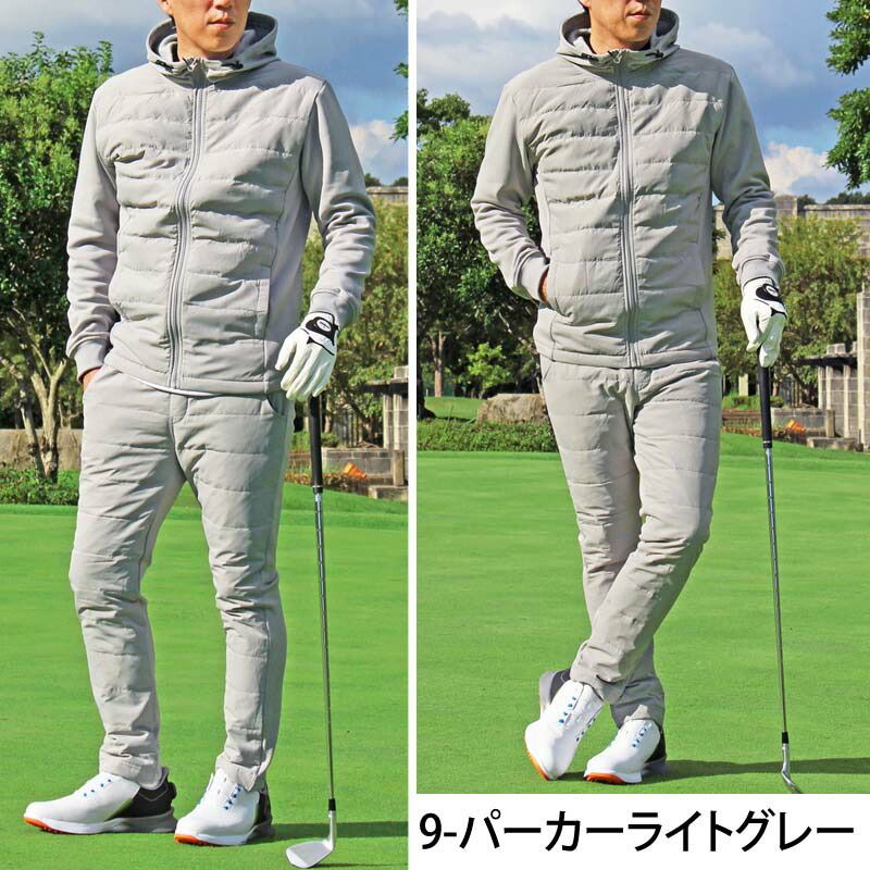 ゴルフウェア セットアップ メンズ 上下セット ダウンジャケット ゴルフパンツ 暖か裏起毛シャギーボア 防寒 ストレッチジャージ アウター スタンド パーカー ジップアップ スポーツ 秋冬 9-パーカーライトグレー