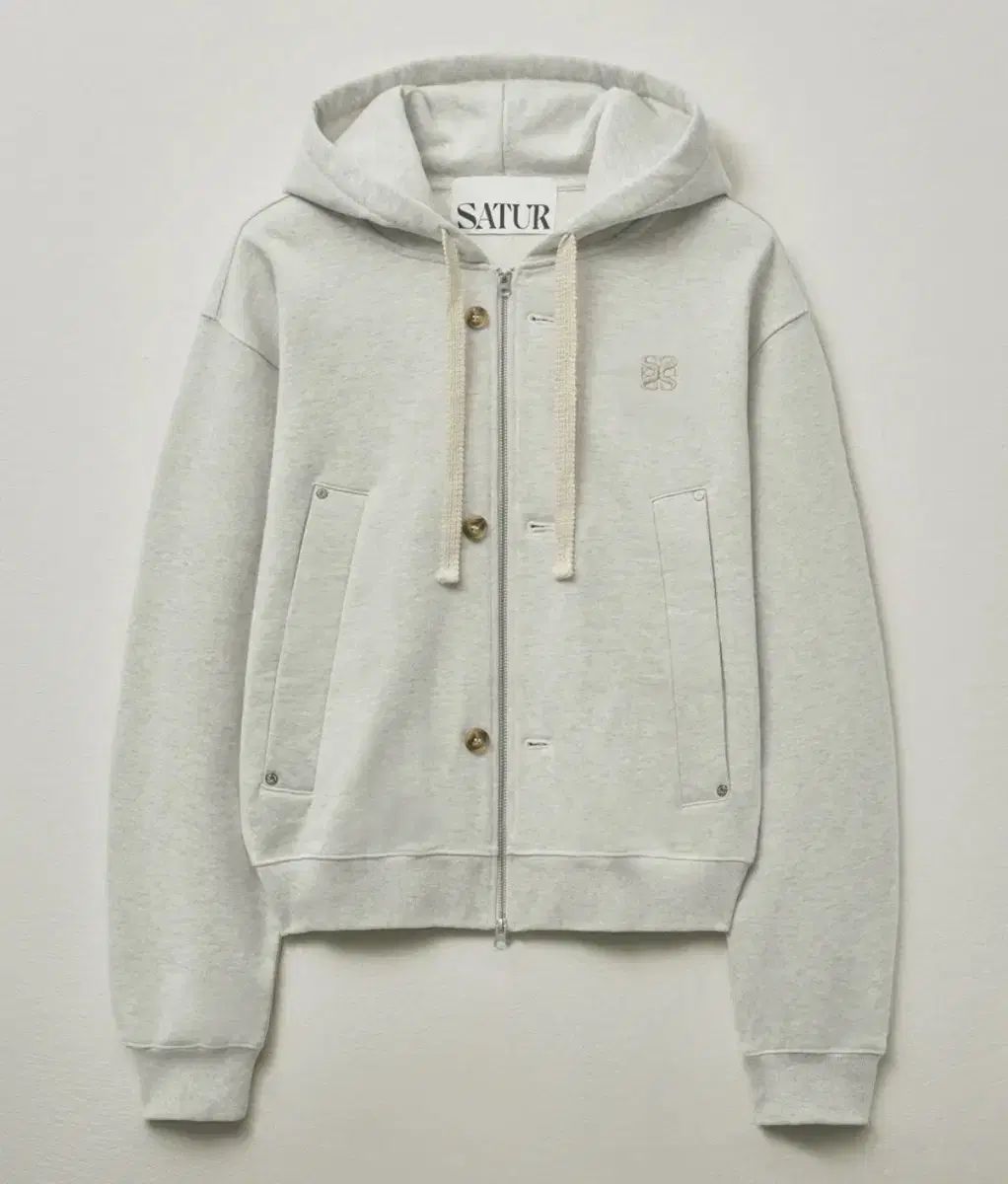 SATUR フーディー ジップアップ メランジ アイボリー