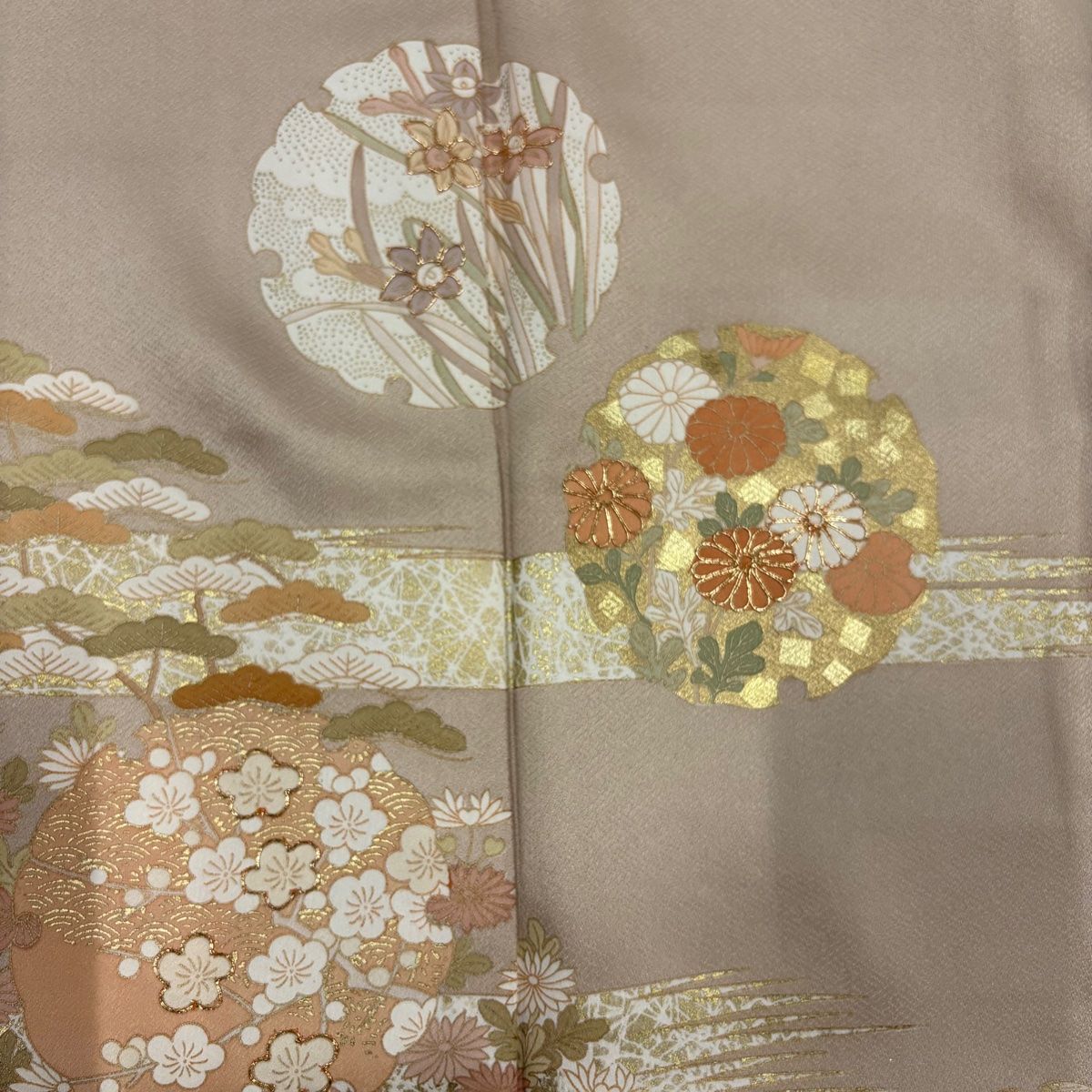 色留袖 身丈158cm 裄丈62.5cm S 袷 雪輪 松竹梅 金糸 金彩