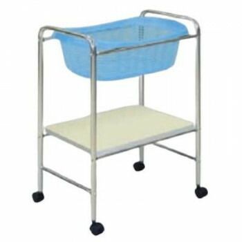 高田ベッド製作所 S型器械台付脱衣カゴ ブルー キャスター付き TB-73-11
