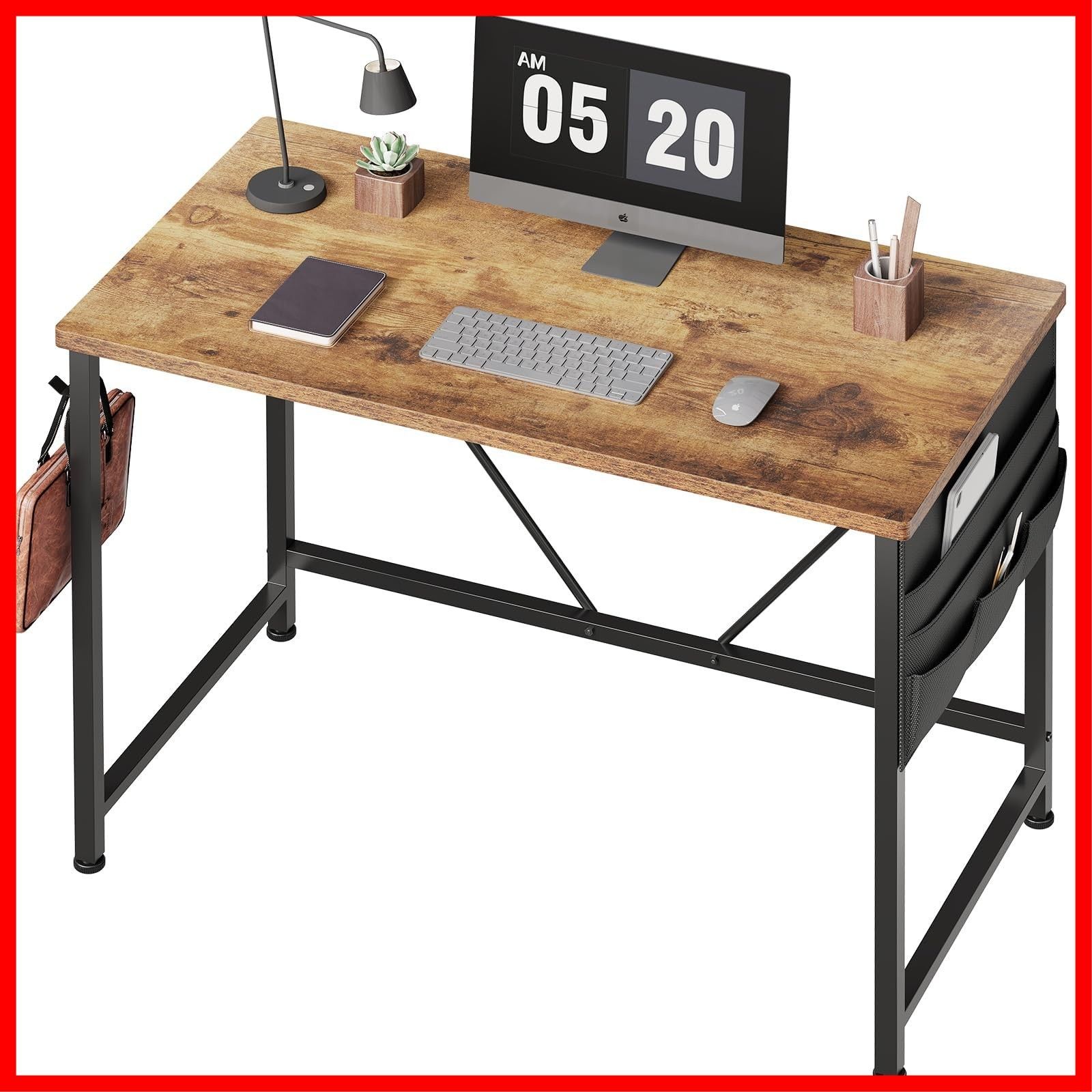 つくえ 幅100 奥行48cm シンプル 収納袋付き勉強机 pc フック付き学習机 オフィス パソコンデスク 組立簡単 在宅 YeTom テレワーク ビンテージ