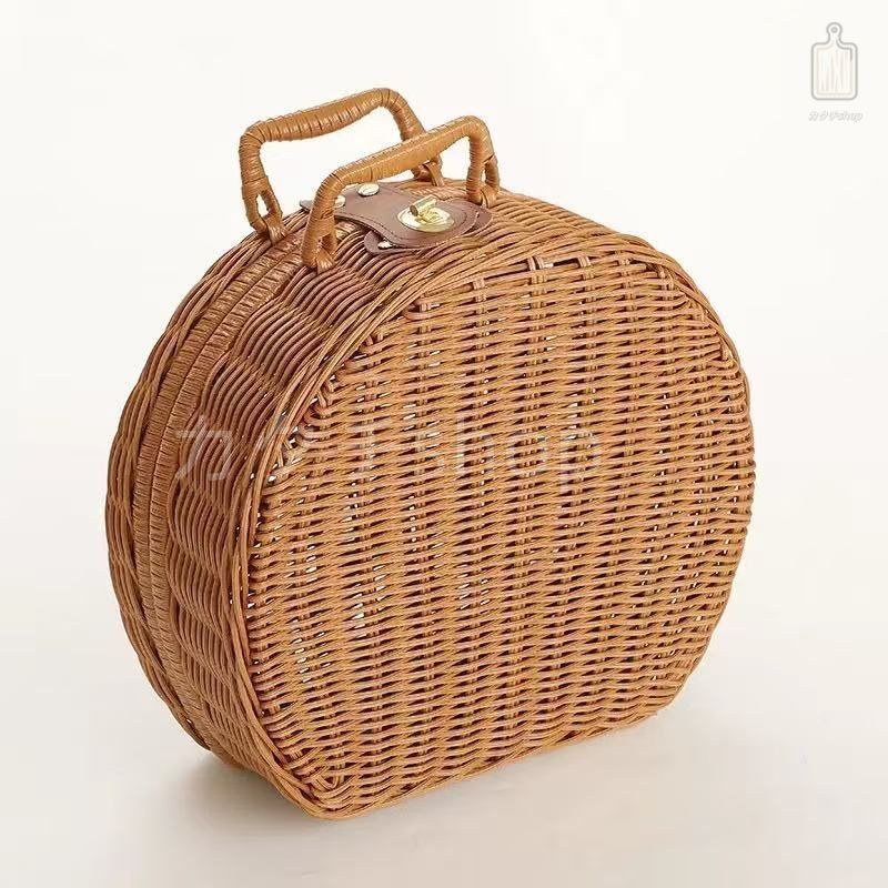 かごバッグ 丸型 YDM 受注製作 バスケット Lacak Basket丸型かごﾊﾞｯｸﾞS: フラワーベース・鉢カバー ｜ 特集掲載》Lサイズ まるいかごバッグ Round basket L 2way バッグの通販