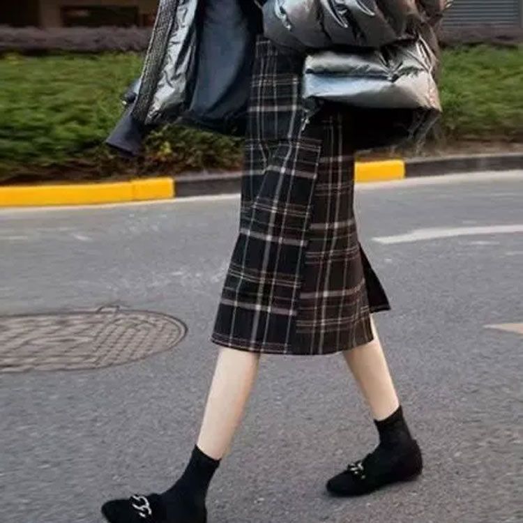 スカート レディース 秋冬 タイトスカート チェック柄 ミモレ丈