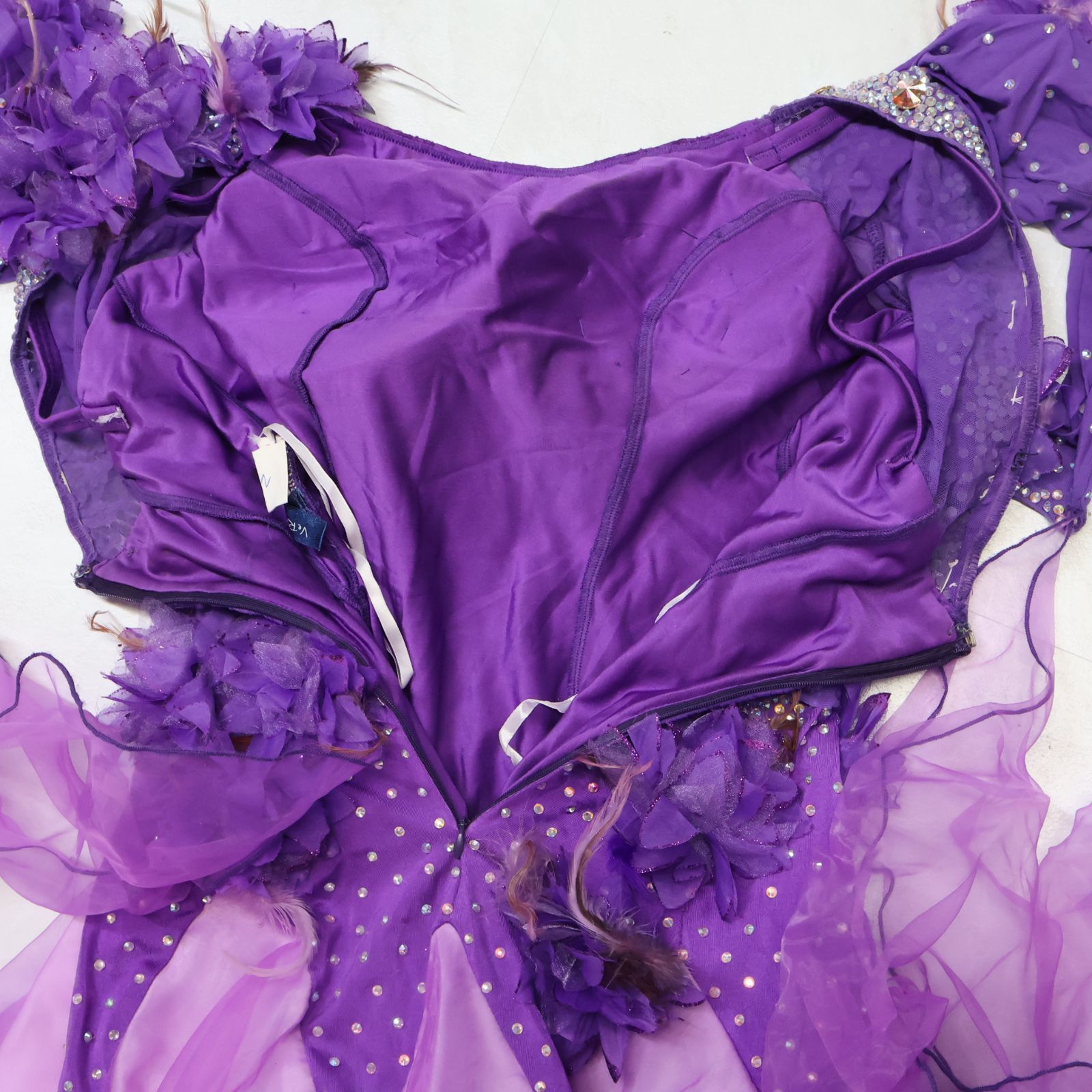 社交ダンス衣装】パープル ワンピース ドレス 紫 フロート 花