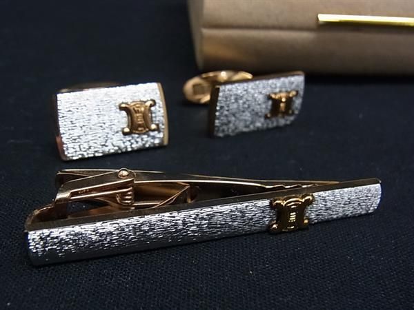 セリーヌ★レア・美品★カフス・ネクタイピンセット★マカダム・蹄鉄デザイン □美品□ CELINE セリーヌ マカダム カフスボタン カフリンクス