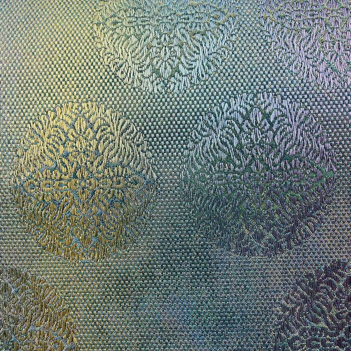 袋帯 秀品 華文 箔 ぼかし 青緑 全通 正絹