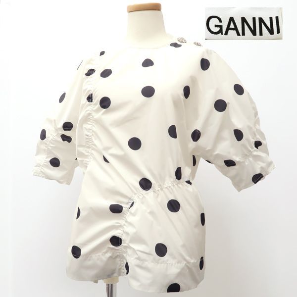 GANNI ポルカドット ブラウス 6028 ポリエステル 白 黒水玉 #36 