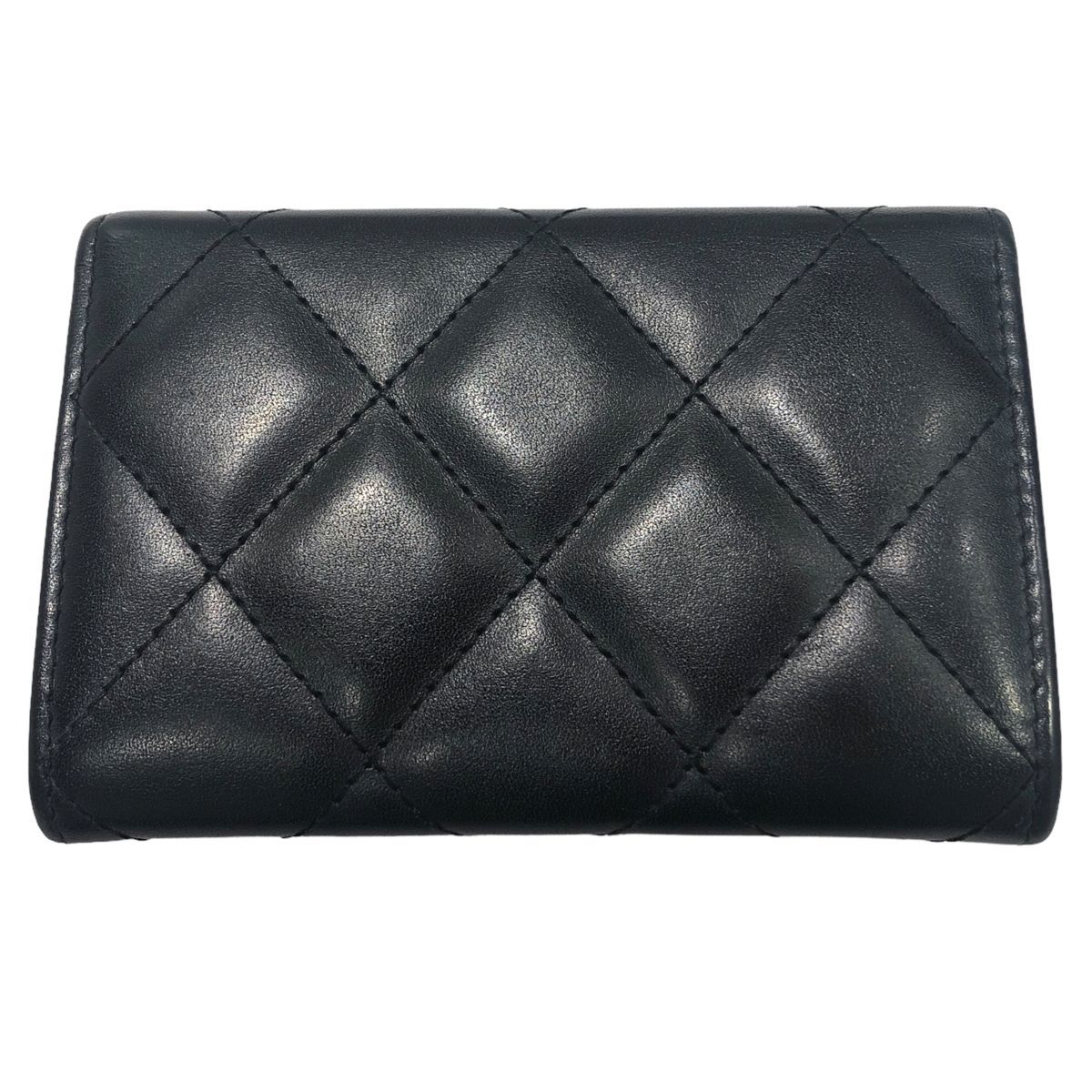 【美品】CHANEL ブラック カンボンライン 名刺入れ 中古】 CHANEL シャネル カンボンライン カードケース ブラック