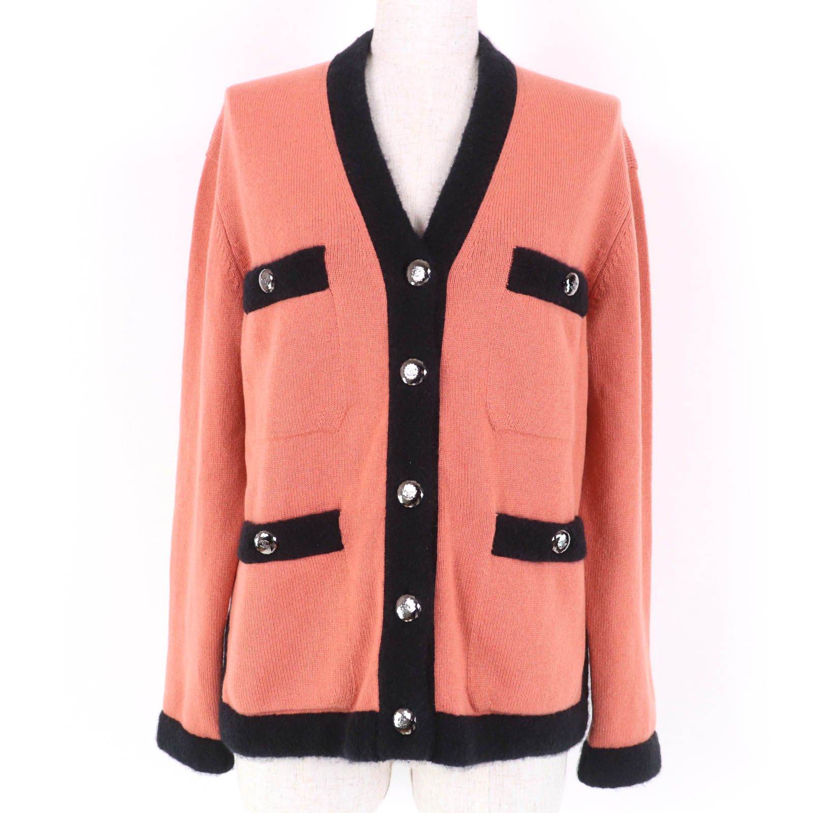 CHANEL シャネル P71358K10217 カシミヤ100％ ココマークボタン付 ニット ジャケット オレンジ系 36 イギリス製 レディース