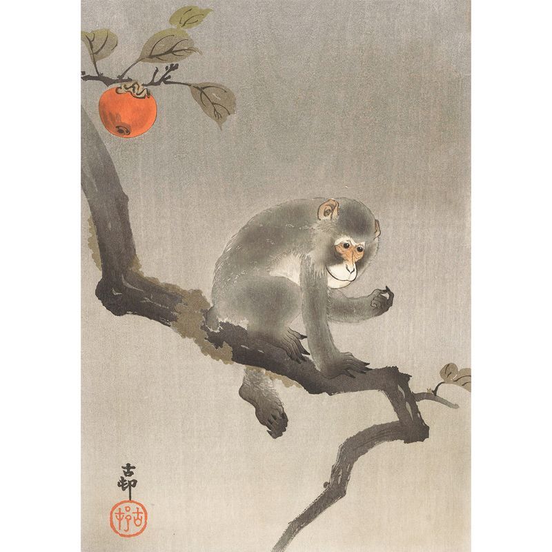 本物！小原古邨　柿に目白　木版画　新版画 本物！小原古邨 柿に目白 木版画 新版画 - 版画
