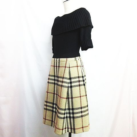 極美品 バーバリーブルーレーベル ノバチェック ドッキングワンピース ウール38 Burberry バーバリーブルーレーベル ワンピース ノバチェック