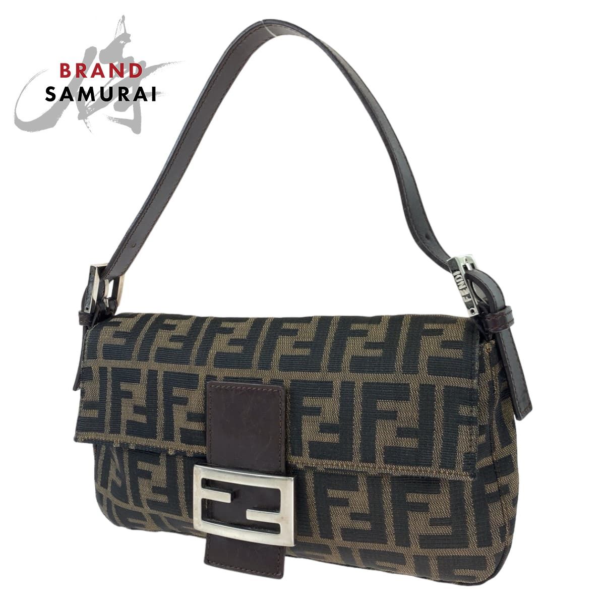 美品 FENDI フェンディ ズッカ マンマバケット ブラウン 茶 シルバー  