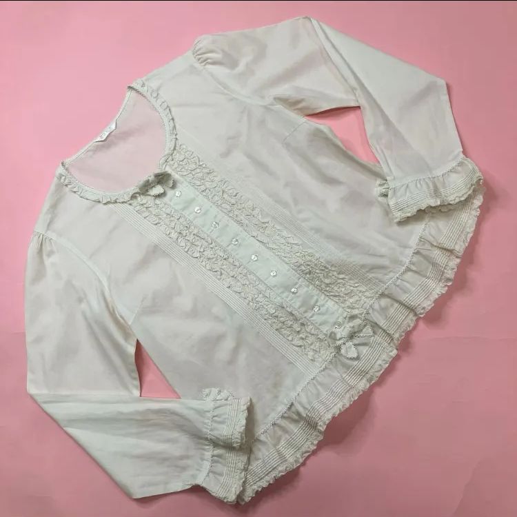 ピンクハウス 生成 ピコフリル ピンタック 綿ローンブラウス