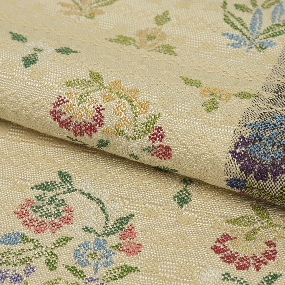 名古屋帯 帯屋捨松 花織 真綿紬 中古 カジュアル 正絹 肌色 花 仕立て