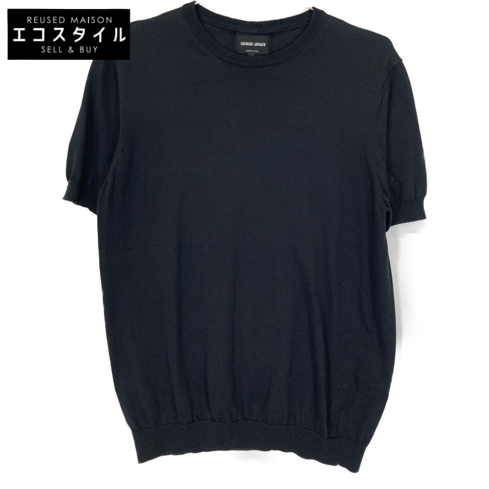 Giorgio Armani ブラックニット 46 GIORGIO ARMANI ジョルジオアルマーニ ﾌﾞﾗｯｸ 桑蚕綿 S/S ﾆｯﾄ ﾄｯﾌﾟｽ 46