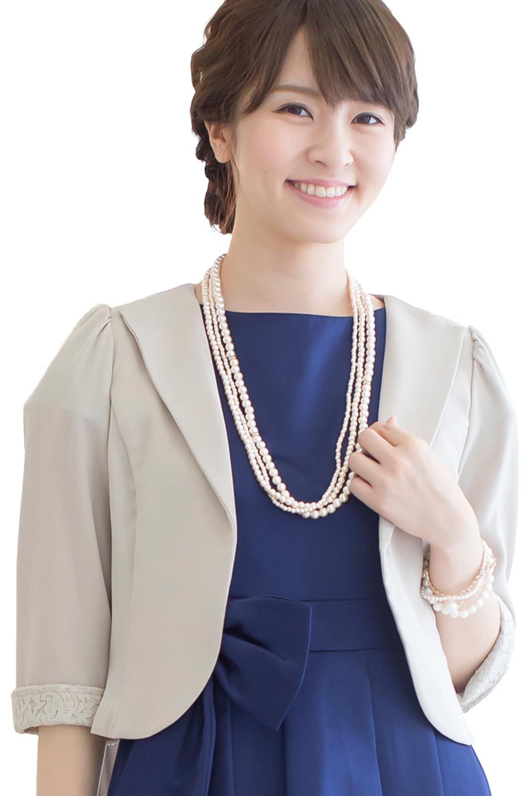 アウニイ ジャケット ボレロ 裏地 花柄 レース ノー パーティー レディース 結婚式 お呼ばれ 7分袖 半そで トップス 卒服 きれいめ フォーマル カーディガン お見合い 礼服 セレモニー 事務服 合唱 ビジネス 通勤服 ベージュ B L