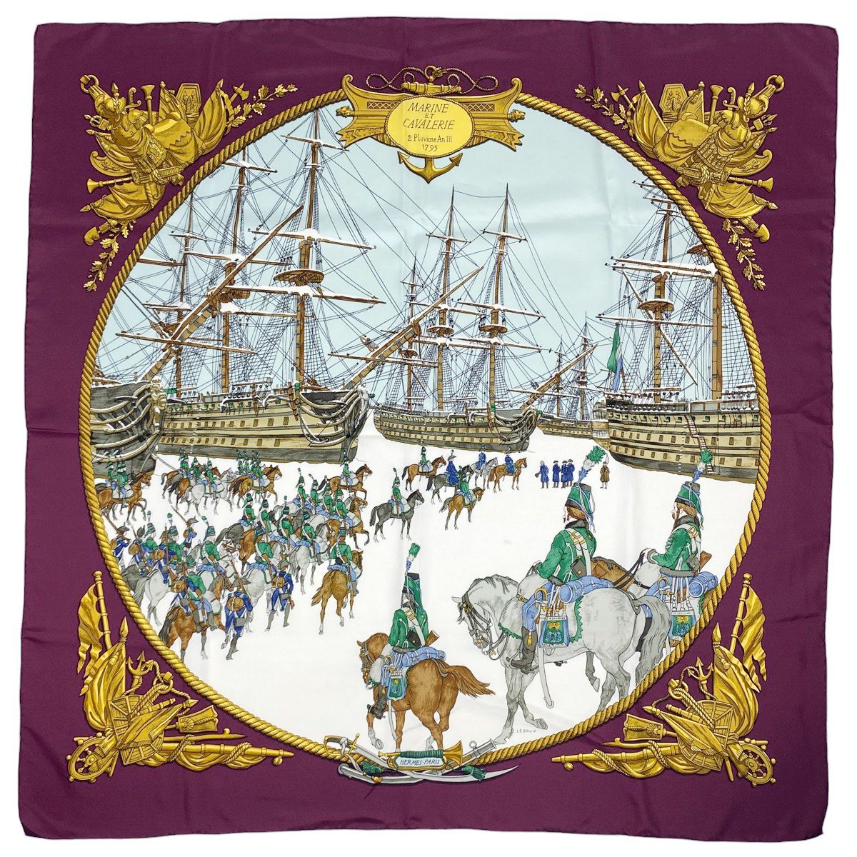 エルメス HERMES カレ 90 MARINE ET CAVALERIE 海と騎兵隊 スカーフ シルク パープル マルチ レディース USTAUSTRALIA_COM_AU