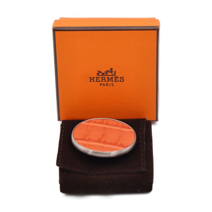 HERMES エルメス リバプール MM ブローチ クロコダイル メタル