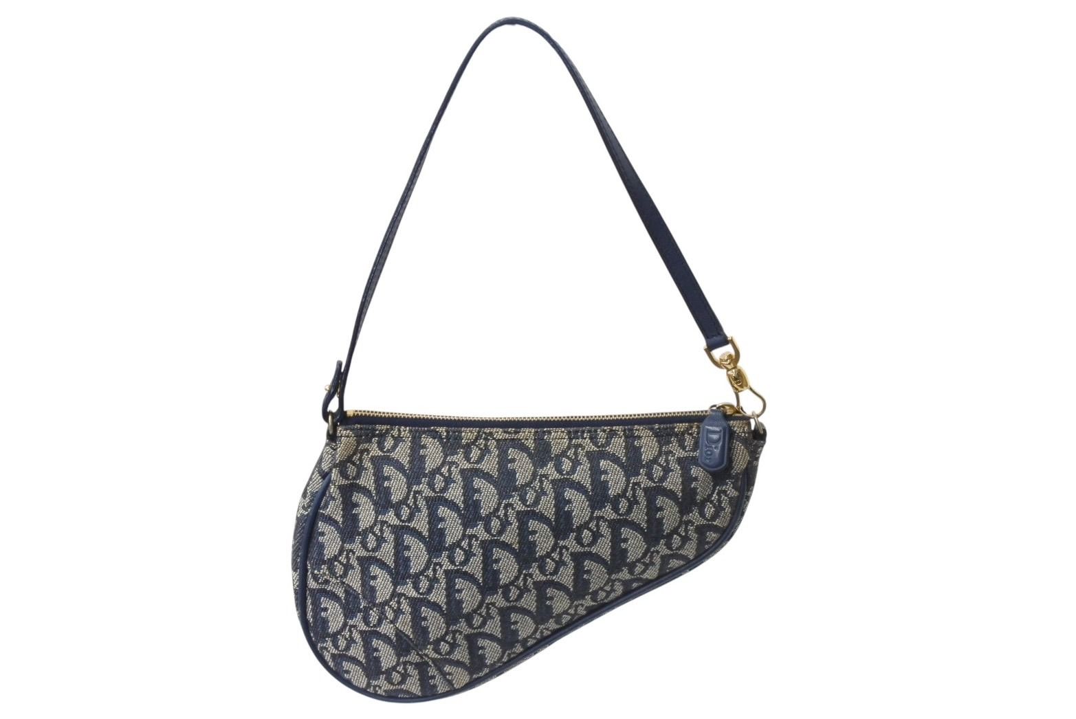 CHRISTIAN DIOR クリスチャンディオール トロッター サドルバッグ ワンショルダーバッグ サドルポーチ ネイビー 4b003431