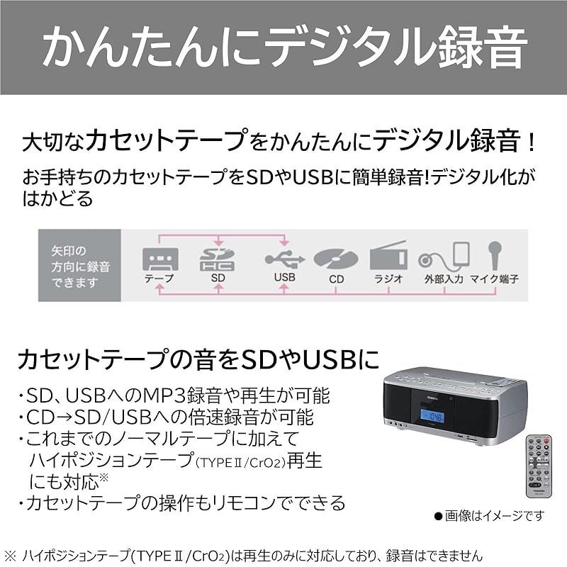 東芝(TOSHIBA) SD/USB/CDラジカセ シルバー リモコン付き TY