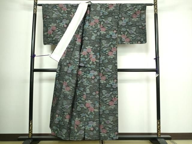 平和屋着物▽上質な紬 単衣 幾何学文 正絹 逸品 CAAW1547xi