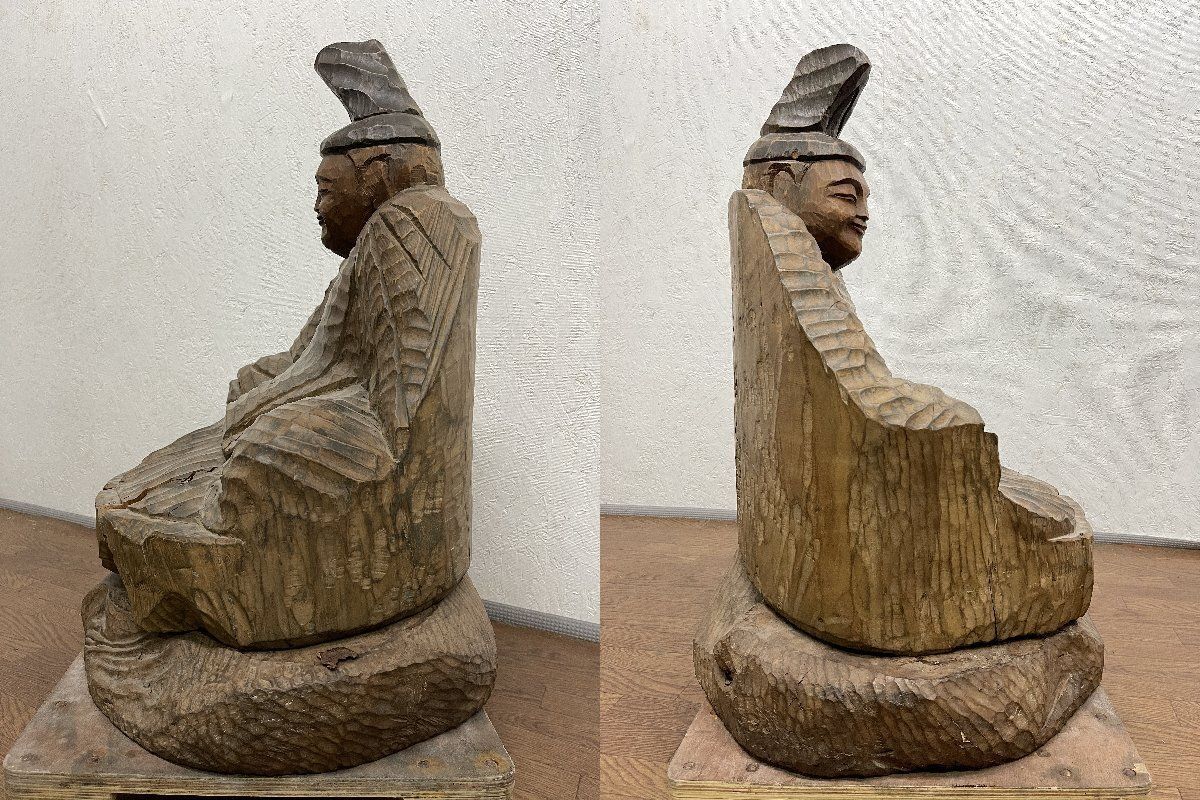 ○【円空作銘あり】柿本人麿坐像 柿本人麻呂 仏像 高さ73cm 天然木