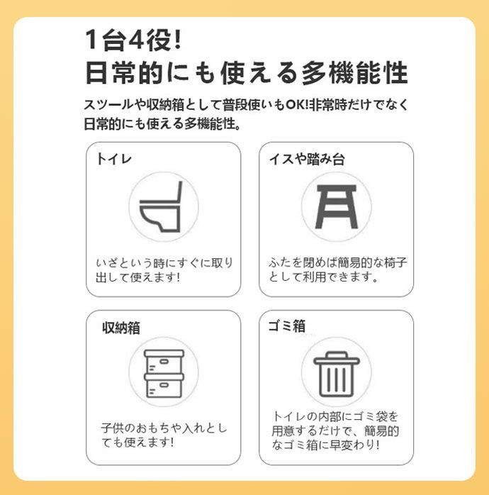 緊急·防災トイレ 折りたたみ 簡易トイレ キャンプ アウトドア 仮設トイレ 無地 非常用 車中泊 携帯トイレ 災害 防災グッズ 便座　震災 スツール 収納箱 耐荷重150kg  簡易便座 非常用 防災 災害用トイレ