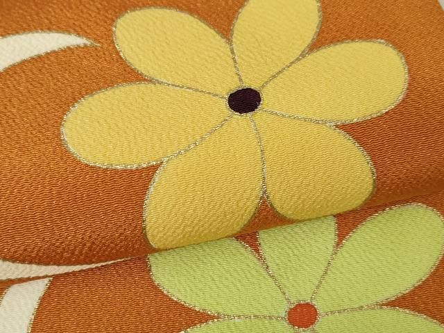 平和屋本店□極上 銀座 志ま亀 九寸名古屋帯 花 黄櫨染色地 鬼しぼ縮緬