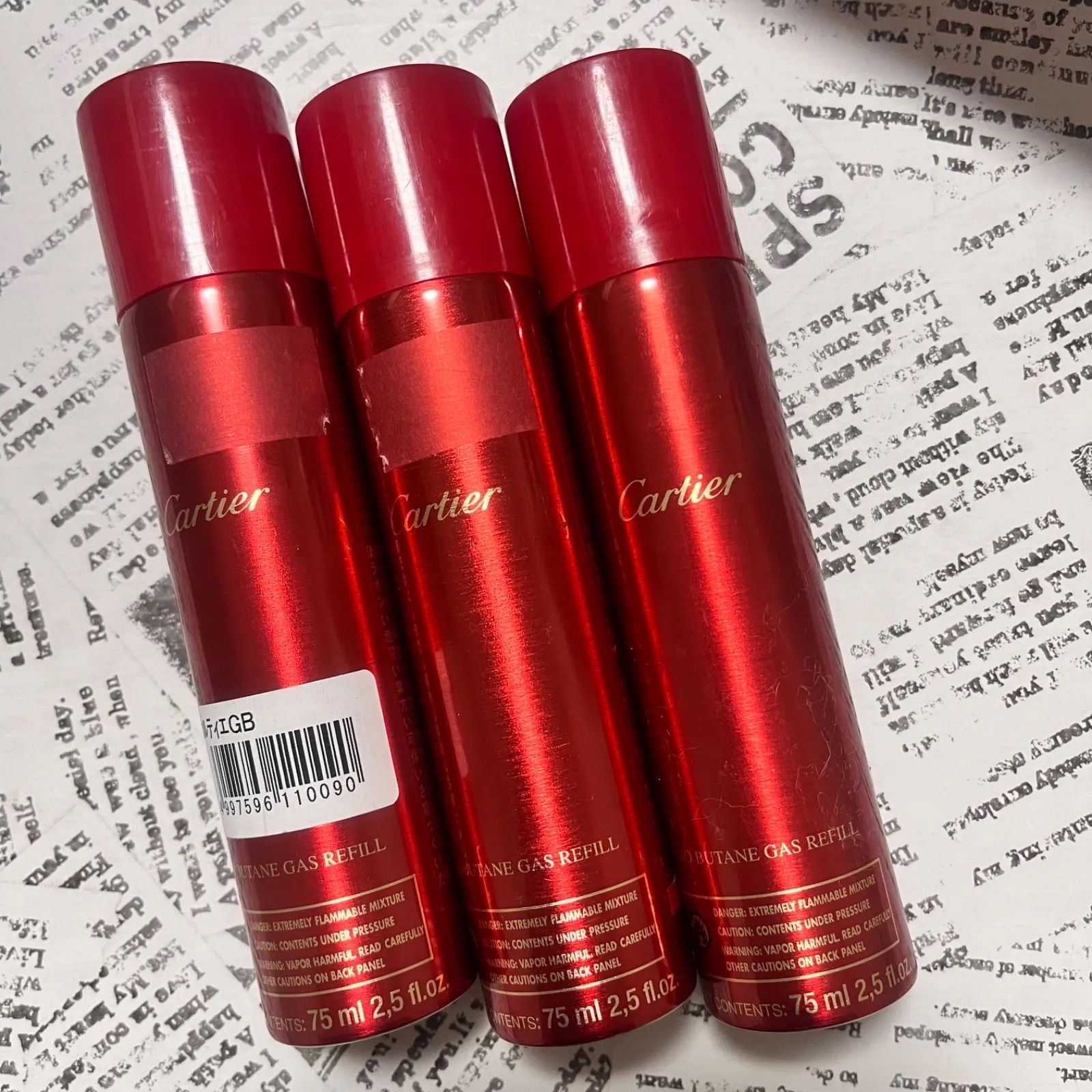 値下げ‼️カルティエ　ガスライター専用ガス約３本付き カルティエ Cartier ガス ライター用 純正ガス ガスボンベ 75ml［3本