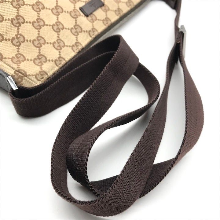 美品 GUCCI グッチ GGキャンバス ショルダー バッグ 斜め掛け レザー