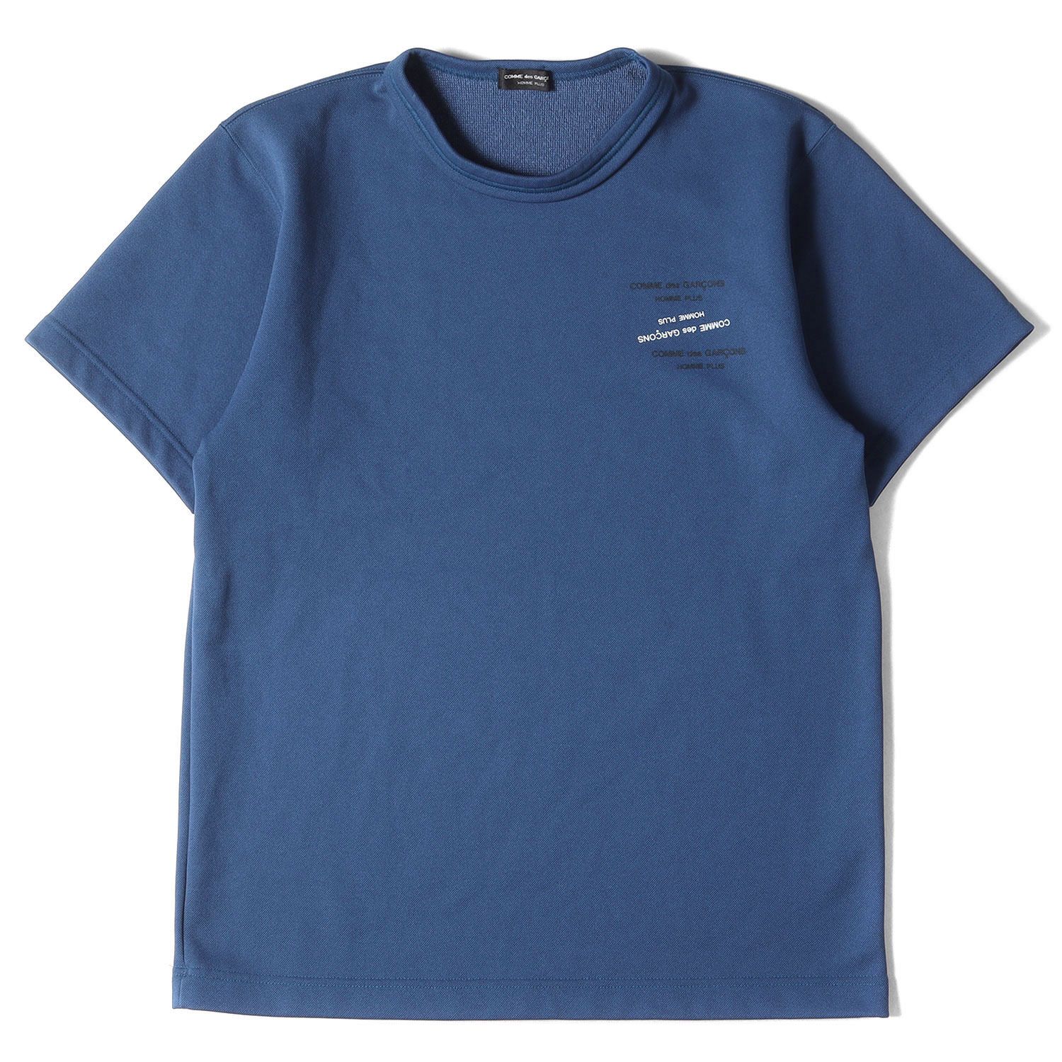 COMME des GARCONS コムデギャルソン Tシャツ リフレクター期 ワンポイント 3連 ロゴ ポリ コットン ジャージ 96SS  アーカイブ 名作 HOMME PLUS オム プリュス ブルー 日本製 ブランド