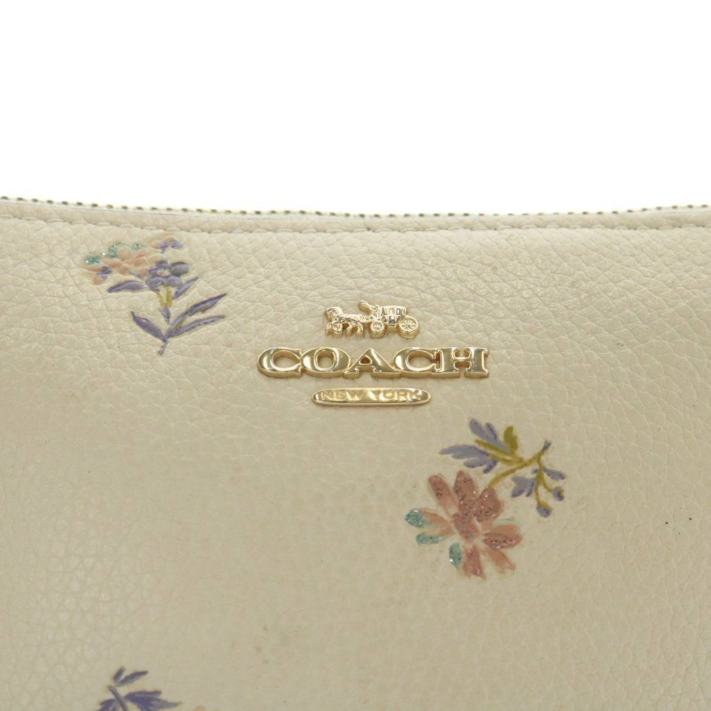 コーチ COACH ポーチ 小物入れ レザー 花柄 総柄 ロゴ ゴールド