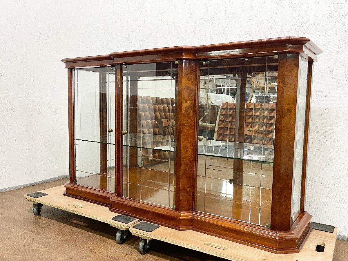 ◆イタリア製 キャビネット サイドボード 飾り棚 収納 ミラーバック ガラス棚 ショーケース アンティーク 貝1267