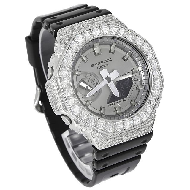 G-SHOCK CASIO カシオーク　シルバー 腕時計ジルコニア、モアサナイト 楽天市場】モアサナイト G-SHOCK カスタム GA2100 ブルー文字盤