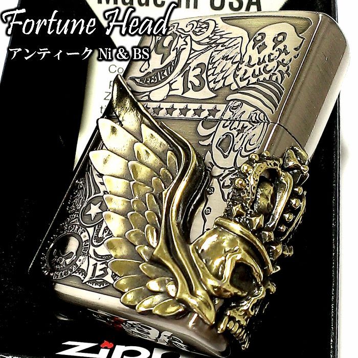 ZIPPO ライター Fortune head ジッポ スカル3面メタル ふくろう