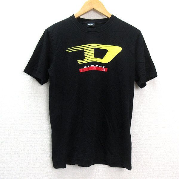 yディーゼル/DIESEL ロゴプリントTシャツ黒【メンズS】MENS/現行/77【中古】